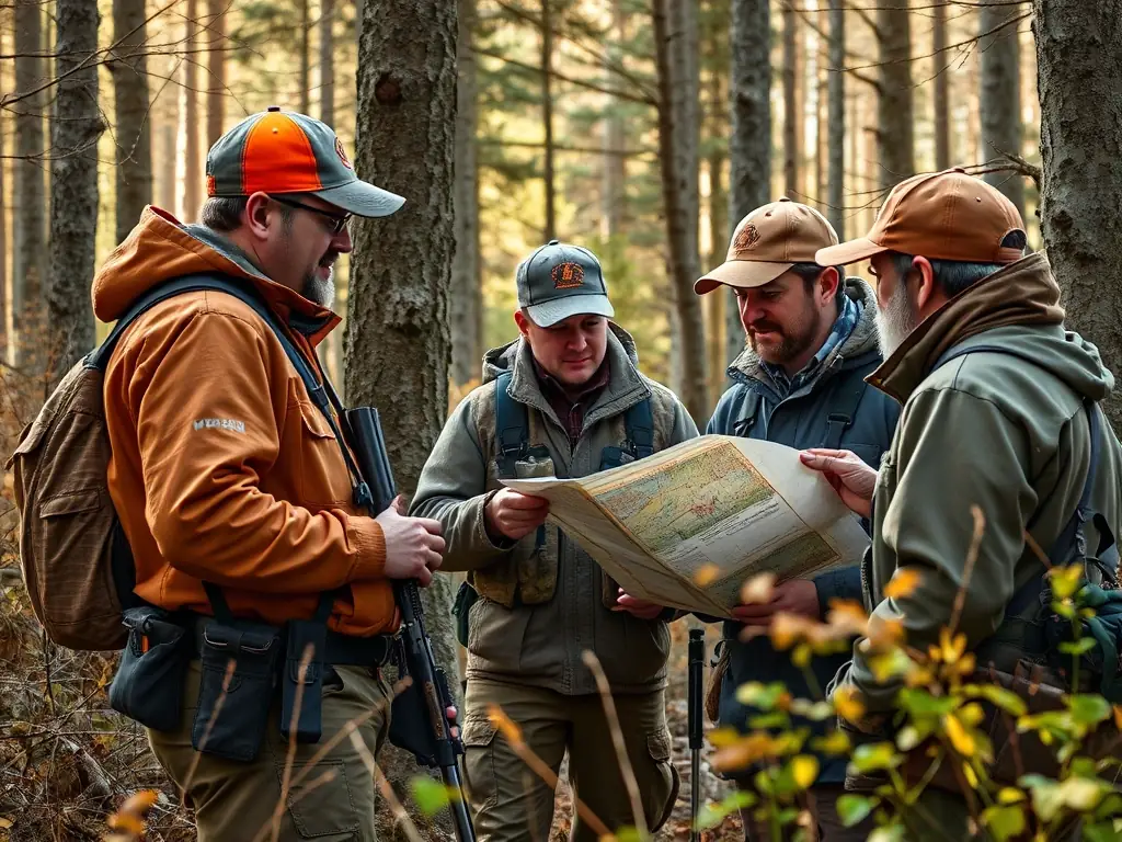 Hunters participating in a workshop on sustainable hunting practices, emphasizing the association's focus on responsible resource management.